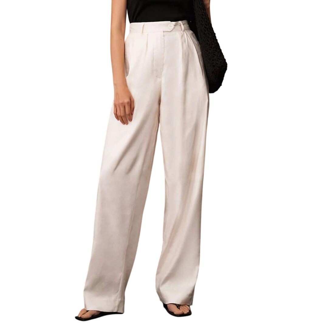 Anthropologie Corey Lynn Calter Pleated Wide Leg Linen Blend Pants Size M