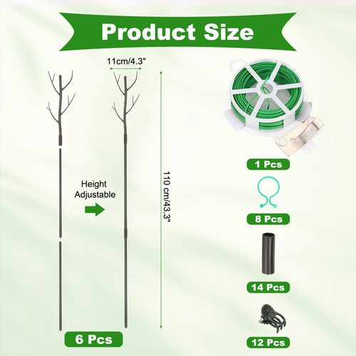 6 Pcs Plant Support Stakes Set, 43.3" Twig Plant Stem Support Structures, Brown - Picture 2 of 6