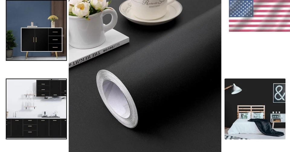 Elegant Black Self-Adhesive Wallpaper, 15.7" x 787.4" - Effortless Home Upgrade - Image 2 of 4