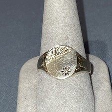 9ct Signet Ring with diamond feature Hallmarked B'ham 1988 Size W1/2