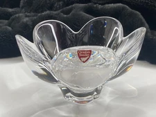 Orrefors Sweden Crystal Glass Bowl Five Tulip Petals  Footed Heavy Stunning!