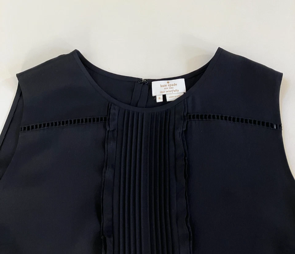 Kate Spade без рукавов шелковый топ женщин размер 8 черный блузка дизайнерский классический - Изображение 4 из 4
