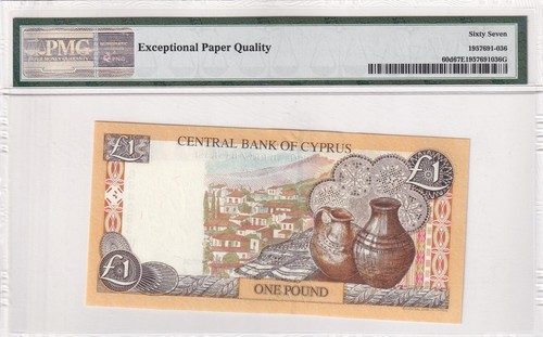 Cyprus, 1 Pound, 2001, UNC, p60d , PMG 67 EPQ, High condition , Serial Number: B - Picture 2 of 2