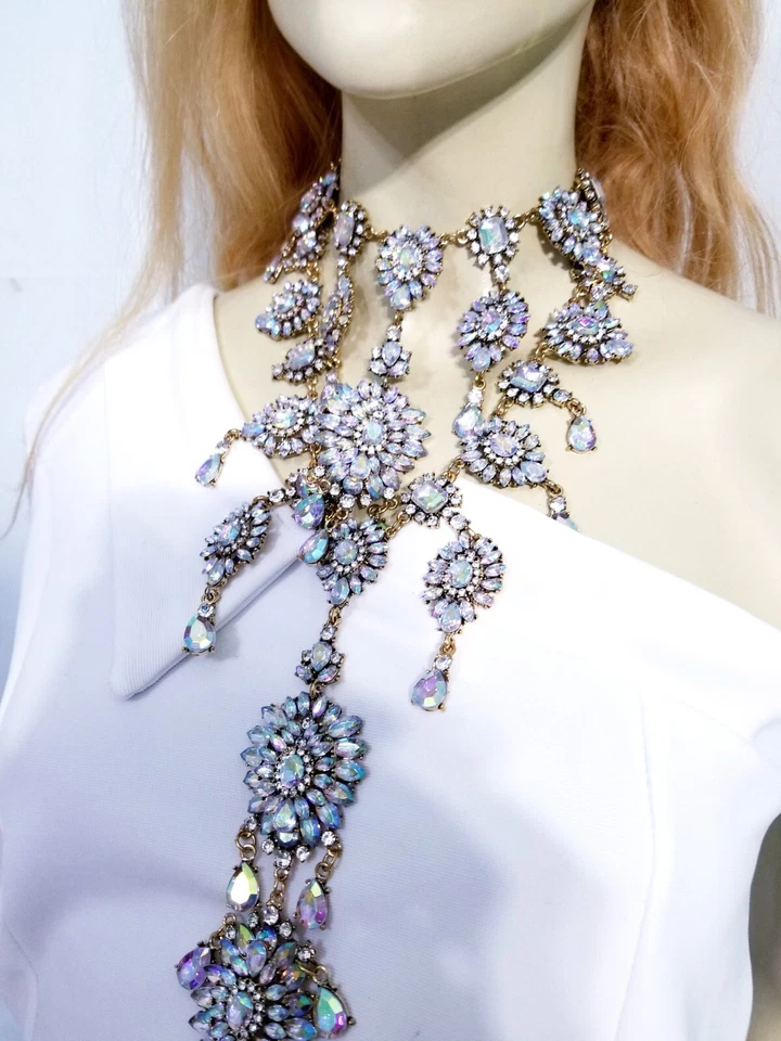 Arnés de sujetador de cristal con cadena para vientre cuerpo de diamantes de imitación grande AB Foto 3 de 4