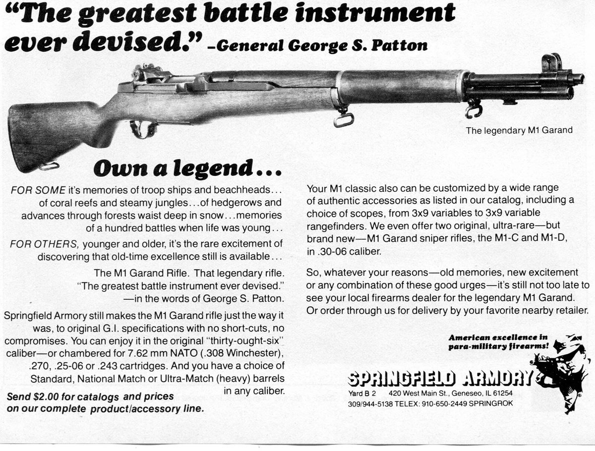 1982 small Print Ad of Springfield Armory M1 Garand Rifle | eBay