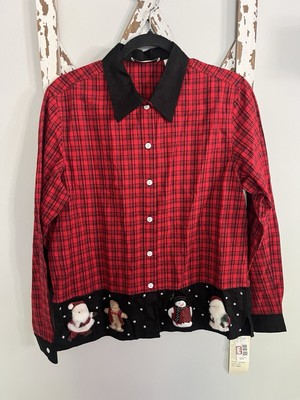 Vintage Lemon Grass Woman s Large Christmas Button Down Plaid Shirt Sz Small NWT