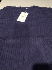 Men's Cable Knit Navy Sweater Navy Blended Stretch Long Sleeve Size XL NEW