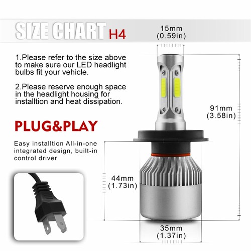 2x 9003 H4 LED Headlight Bulbs High Low Beam Kit 6000K For Mini Cooper 2016-2018 - Bild 2 von 11