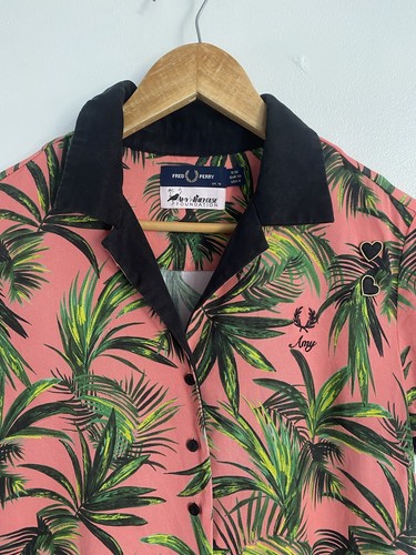 Fred Perry Amy Winehouse Shirt Dress UK 10 Pink Tropical Retro Casuals Lyocell - Picture 2 of 13