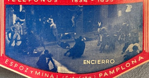 ETIQUETA DE EQUIPAJE HOTEL RESTAURANTE MAISONNAVE PAMPLONA ESPAÑA ~ FUNCIONAMIENTO DE LOS TOROS - Imagen 2 de 3