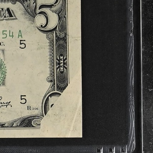 1950A $5 FRN Richmond Fr1962-E Printed Fold Error - PMG 40 XF EPQ