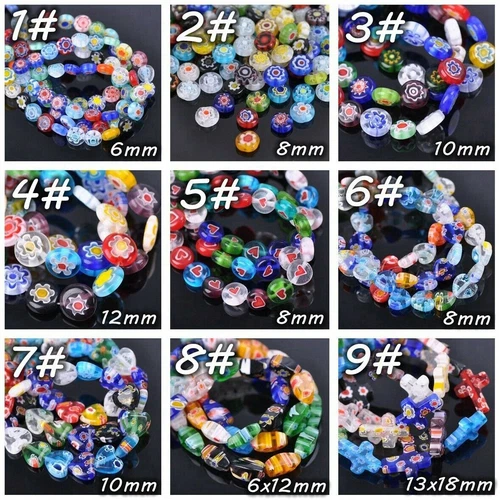 Millefiori Lampwork Glass Loose Spacer Beads Charms Findings Random Mixed Colors - Picture 6 of 73