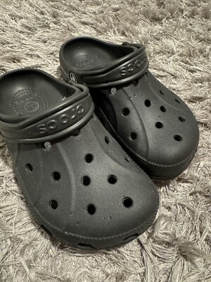  Kids Crocs Classic Clog Unisex Black Mule Shoes Sz J 2 Logo