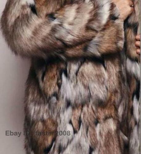 Mens Winter Faux Fox Fur Jacket Hooded Warm Mid-long Length Coat Party Outwear