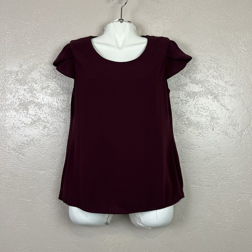 Blusa Versona Mujer M Borgoña Sin Mangas Volantes Hombro Poliéster - Imagen 6 de 19