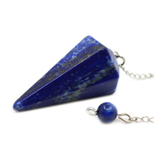 37mm Faceted gemstone crystal healing point chakra hexagonal pendulum 6" Chain - Picture 4 of 118
