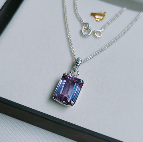 Alexandrite Gemstone pendant octagon cut alexandrite Silver pendant with chain