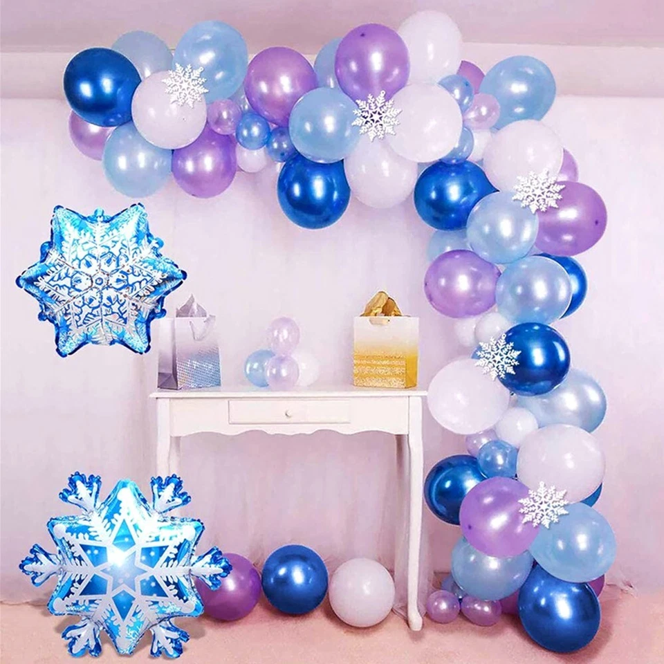 Kit de arco de guirnalda 81 piezas/globos de papel aluminio congelados para fiesta de cumpleaños copo de nieve país de las maravillas Foto 4 de 4