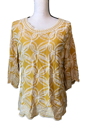 Solitaire Mustard Yellow Embroidered Tunic Top, NEW, Size M