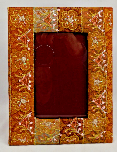 Perlen Stoff Foto Bilderrahmen mit Glas & Staffelei 4x6 Bild Blumen Brokat mit Gold