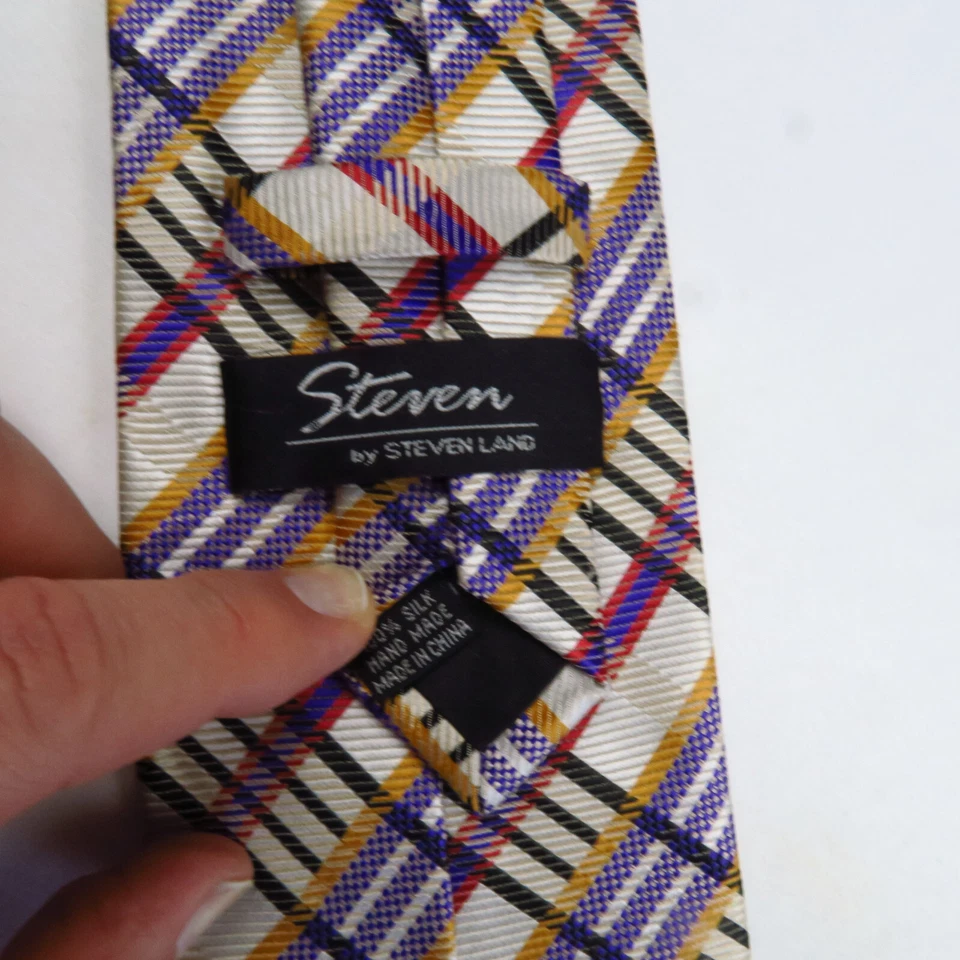 Corbata Steven Land Brillante Estilizada Cuadros Vivo Cuello 56x3.5 Moderna Negrita Brillante Foto 3 de 4