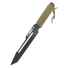 KingsArchery Full Tang 13.5" Black Survival Knife Paracord Grip Belt Loop Sheath