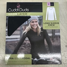 CHOOSE SIZE - Cuddl Duds Womans BLACK Long Sleeve Crew with Thumbholes