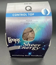 Leggs Sheer Pantyhose Energy Control Top Sz Q Nude (656 05) Sheer Toe