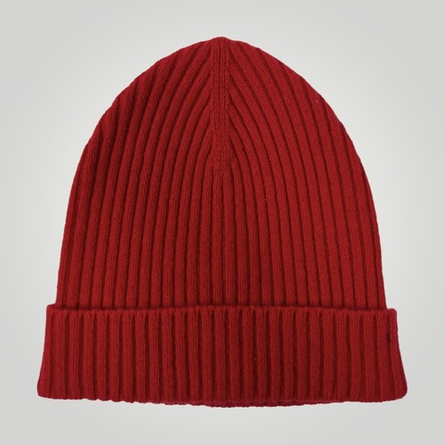 Maison Andes 100% Cashmere Red Ribbed Beanie - Foto 1 di 2