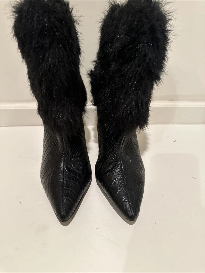 Женские высокий каблук круглый носок платформе молнии колена середины икры сапоги - Изображение 3 из 4