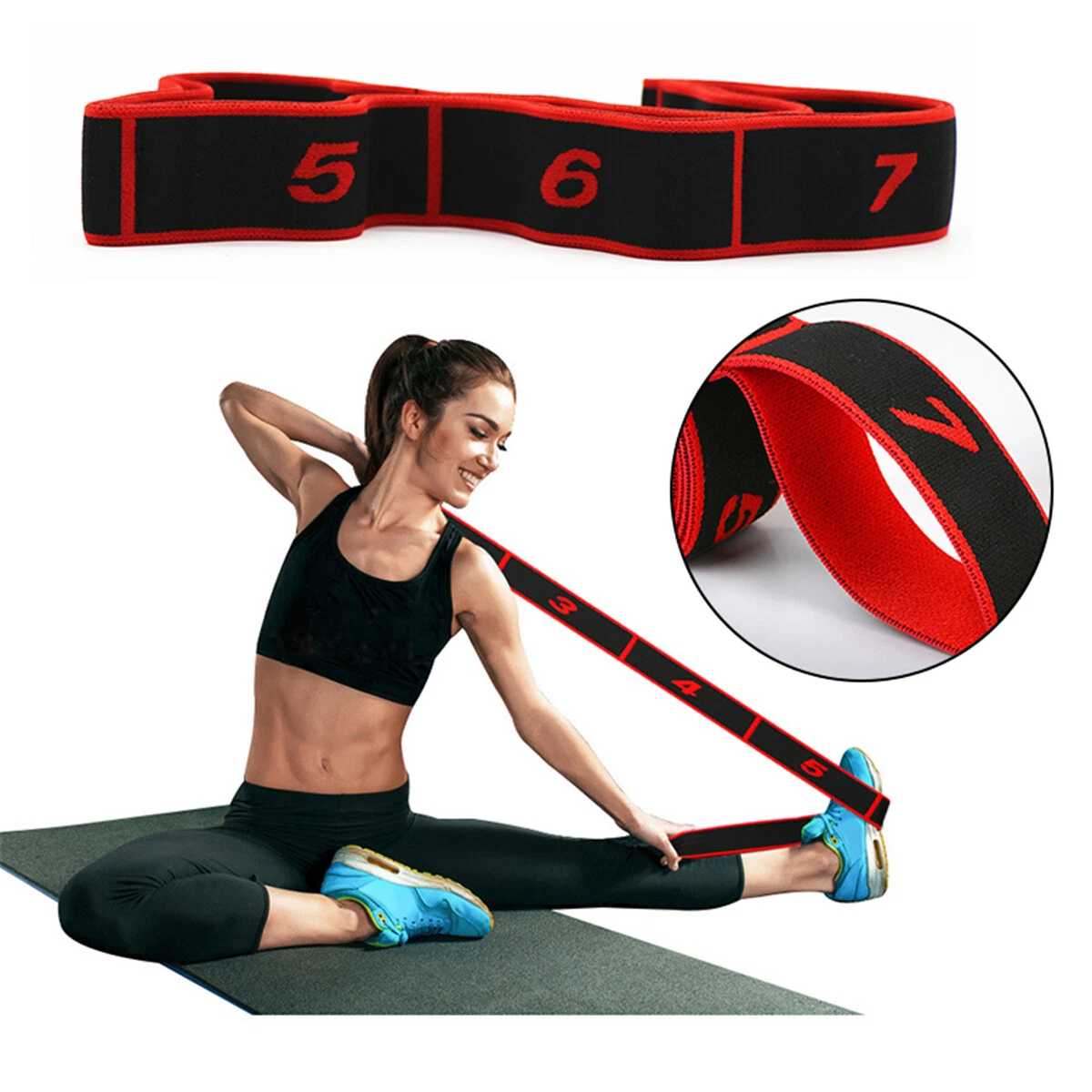 Yoga Belt with 8 Loops Gymnastics Dance Stretch Band Exercise Elastic Strap