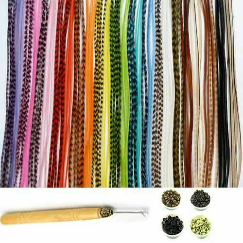 New 21 Pc Kit Vivid Mix 7-11 Feather Hair Extensions 10 Long Genuine Single Feat - Picture 1 of 3