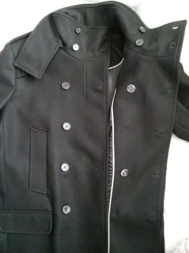 Rich & Royal Black Cashmere Wool Double Breasted & Collared Coat UK Large EU 50 - Picture 3 of 11