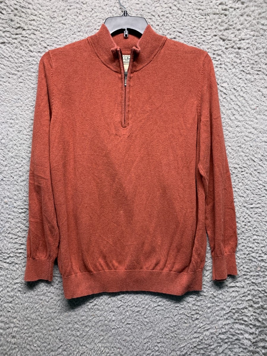 専用④ LL Bean Sweater Mens Orange Quarter Zip Large Long Sleeve Cashmere