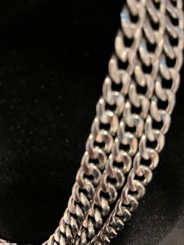 Collana pesante grande maglia tono argento regolabile stile classico 40" - Foto 3 di 3
