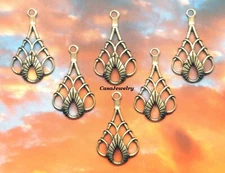 #3155 ANTIQUED GOLD CELTIC STYLE TEARDROP W/TOP HANG RING - 6 Pcs