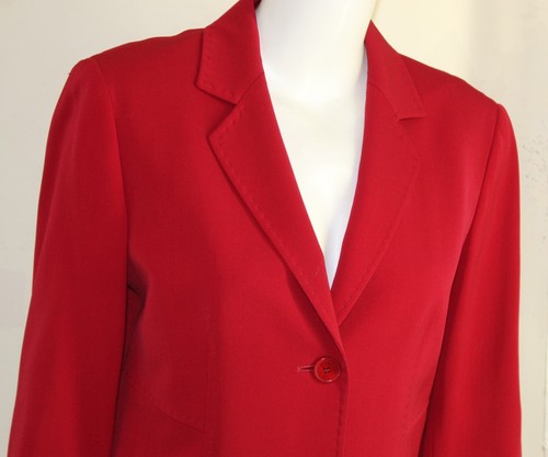 Cinzia Rocca IT 48 US 12 Russian Lipstick Red L 90s Blazer Jacket Wool Gabardine - Picture 2 of 9