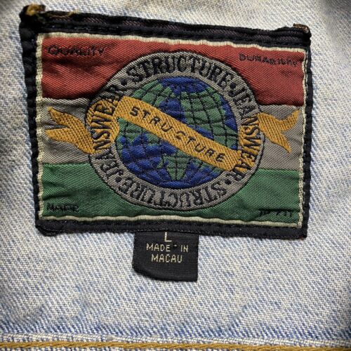 Vintage 90s Structure Jeans Denim Moto Ducati 1994 Daytona Patched Jacket Sz L - Picture 3 of 10