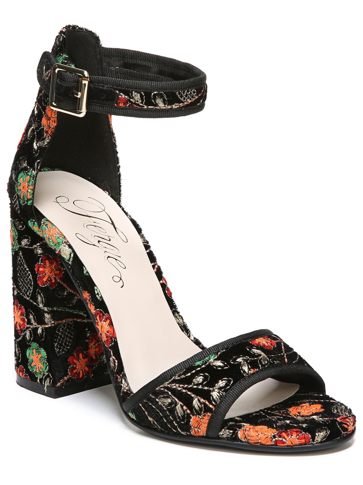 Женские босоножки FERGIE из черной парчи Courtney с круглым носком на блочном каблуке, 5,5 М