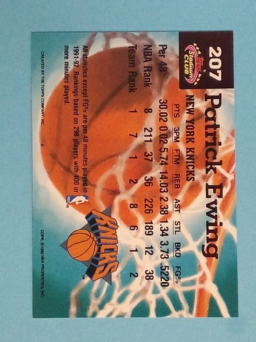 1992-93 Topps Stadium Club SOLO MEMBRI Patrick Ewing New York Knicks #207 π - Foto 2 di 2