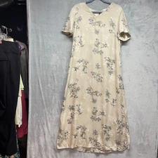 JMK New Vintage Cream Flax Linen Midi Dress Size 16 Cottagecore Romantic Floral