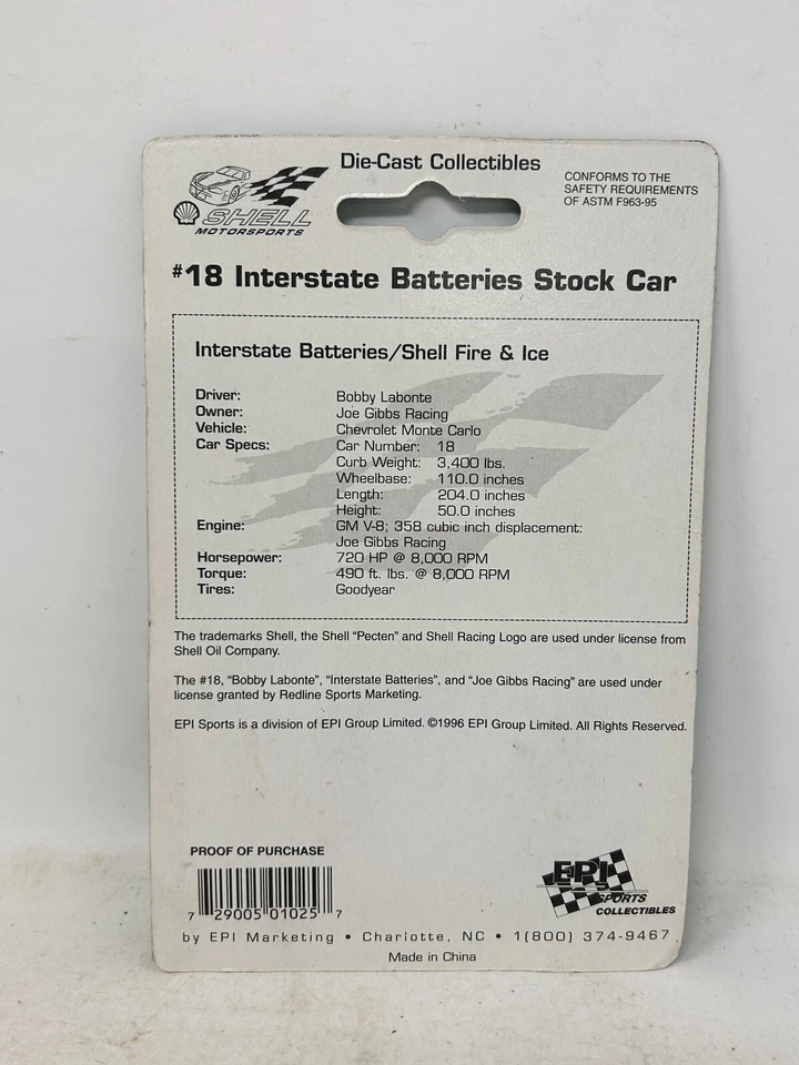 Baterías interestatales diecast vintage EPI Sports Shell Motorsports #18 Foto 3 de 3