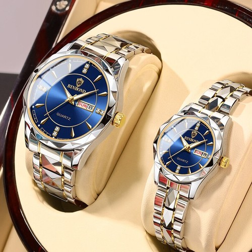 New Watches Waterproof Stainless Steel Quartz Gold Couple Items