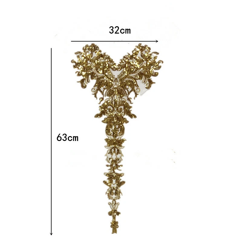 Gold Sequin Flower Lace Applique Trims Patches DIY Wedding Crafts Sew On Shiny - Image 2 of 4