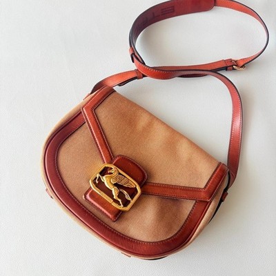 ETRO Pegaso Arnica Crossbody Shoulder Bag Canvas Leather Brown Gold