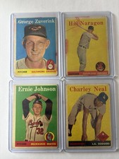 1958 Topps George Zuverink #6,Ernie Johnson#78, Hal Naragon#22, Charley Neal#16