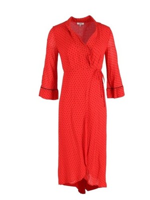 Ganni Polka-Dot Chiffon Wrap Midi Dress In Red Viscose NWT Size 34 | eBay