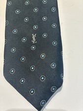 Vintage Yves Saint Laurent YSL Logo Classic Tie Blue With Dots