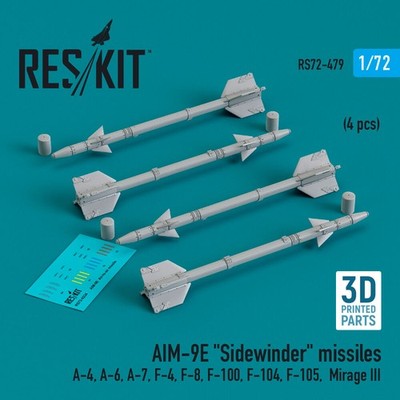 ResKit RS72-0479 - 1:72 AIM-9E Sidewinder missiles (4 pcs) (A-4, A-6, A-7, F-4,