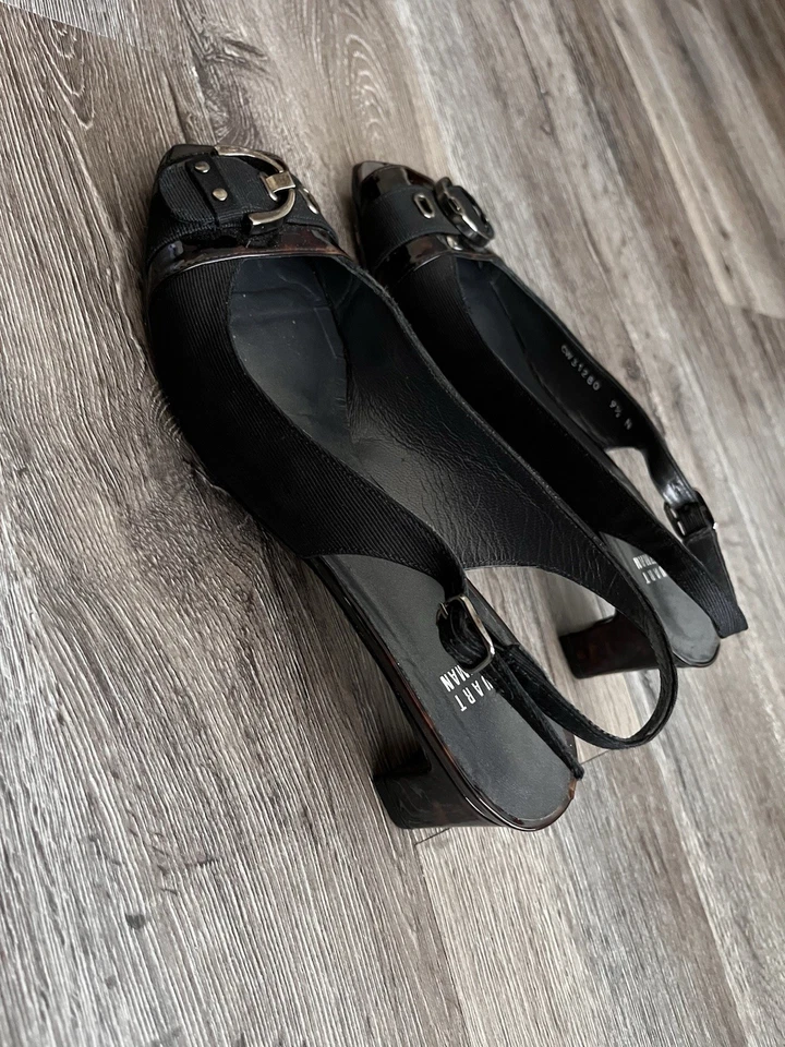 Stuart Weitzman Women's Black Buckle Open Toe Ballet Flat Shoes 9 1/2 N - Image 4 of 4